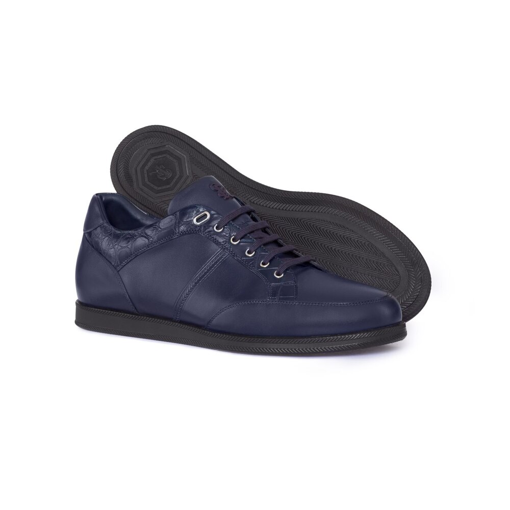 Stefano Ricci Crocodile Skin City Sneakers In Navy