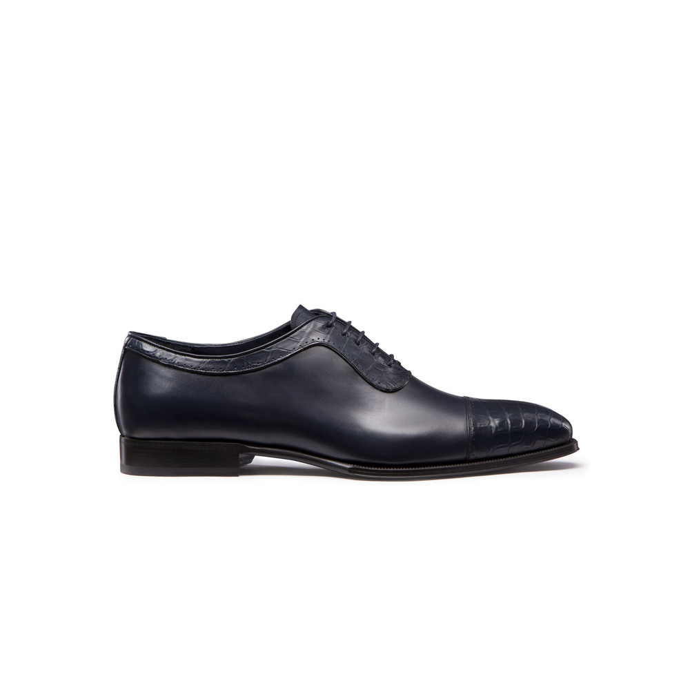 SHINY CALFSKIN LEATHER AND CROCODILE OXFORD SHOES by STEFANO RICCI