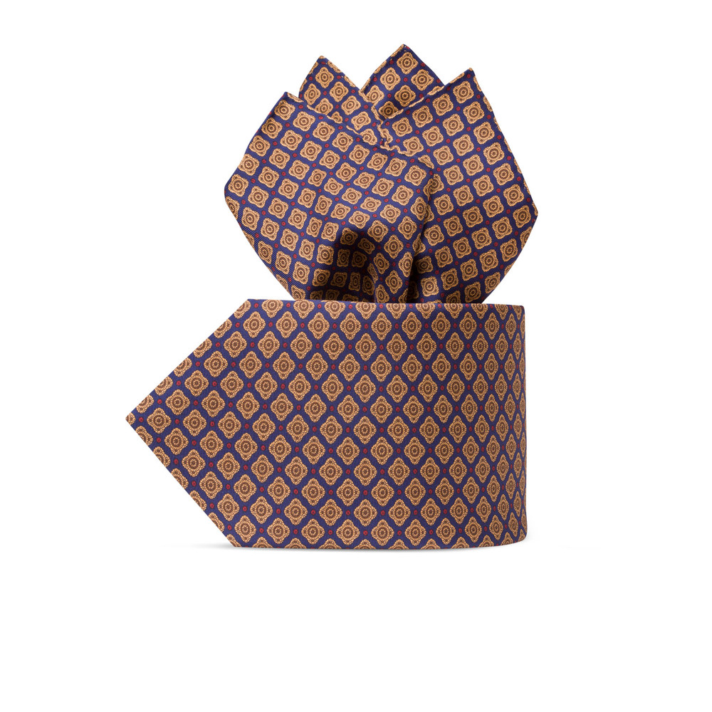 Комплект: галстук и платок-паше из шелка с принтом ручной работы цвет: 37070_012 Размер: One Size