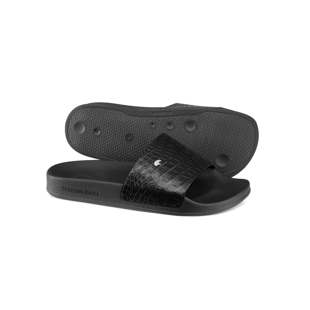 Matted crocodile leather slides by STEFANO RICCI