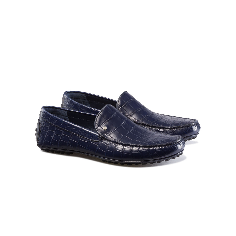Crocodile and calfskin leather driving shoes by STEFANO