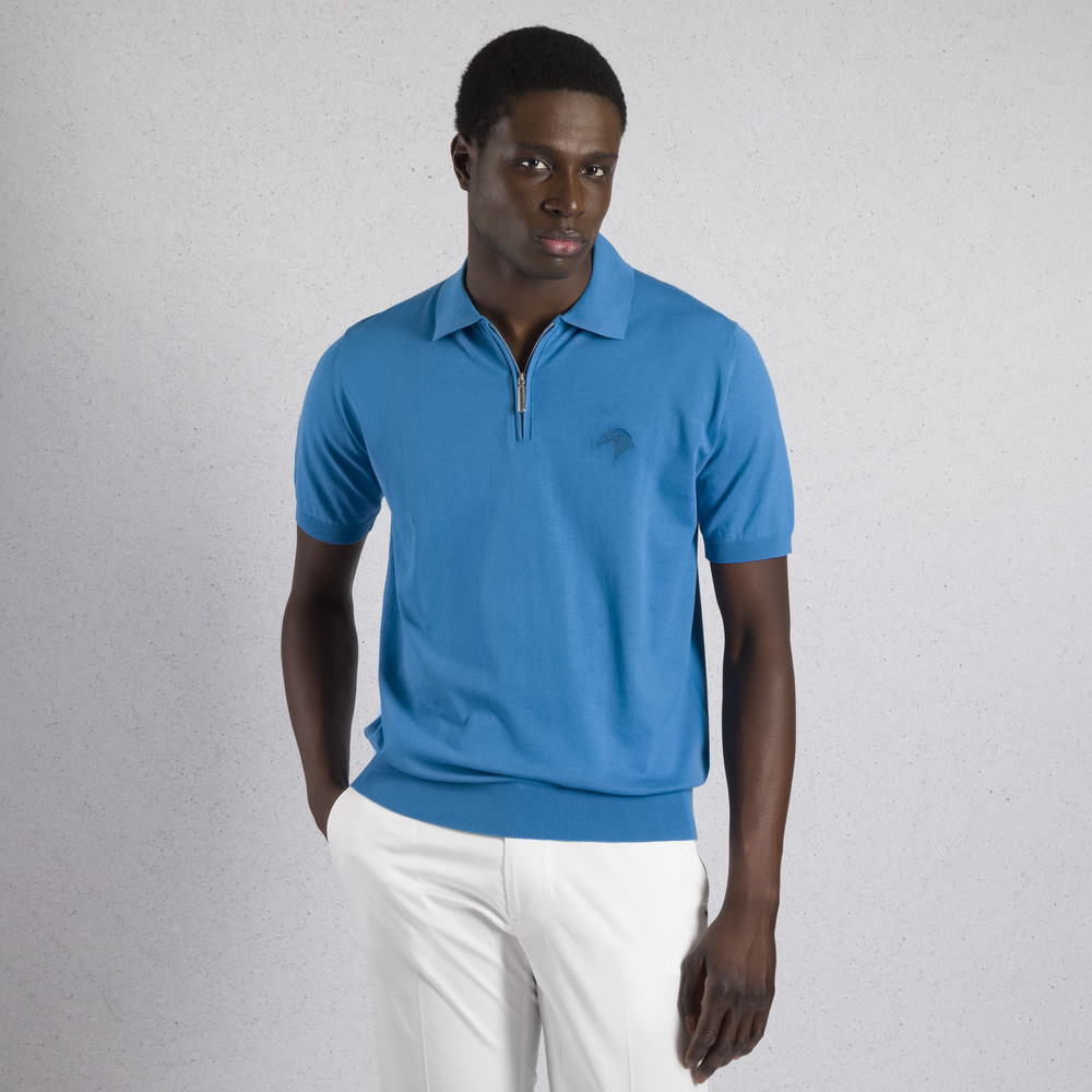 ステファノ リッチ ポロ 半袖シャツ ブルー Zip polo shirt by STEFANO RICCI | Shop Online