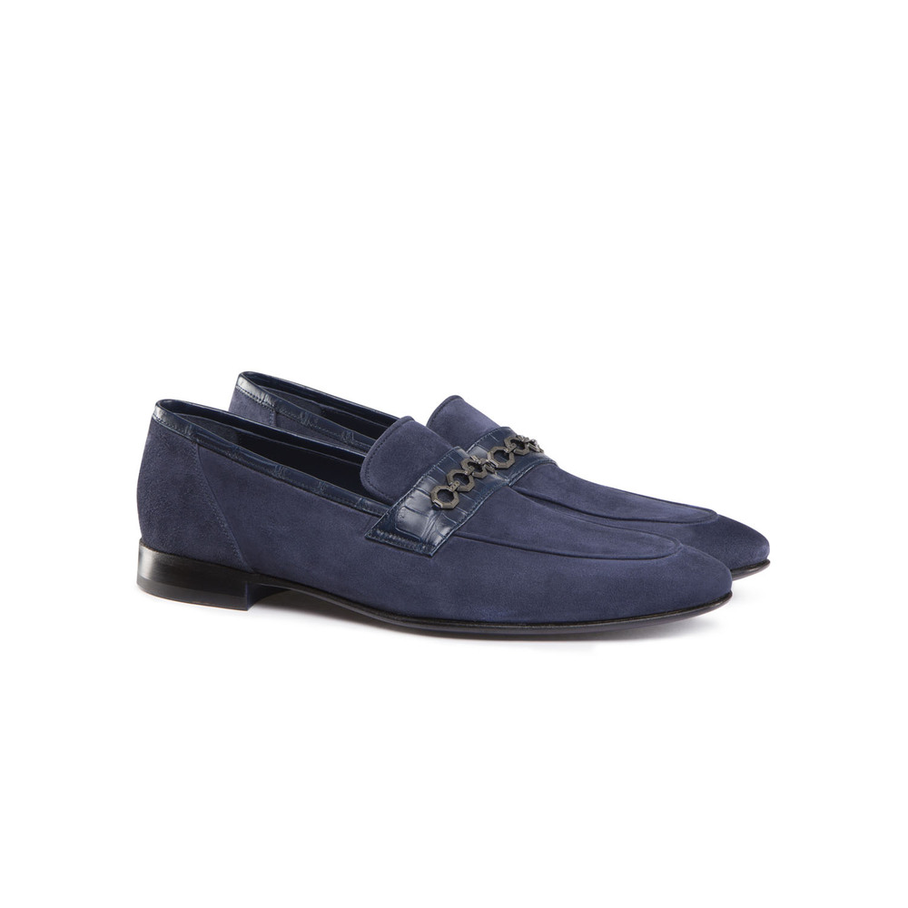 MILANO - Royal blue suede calfskin loafers