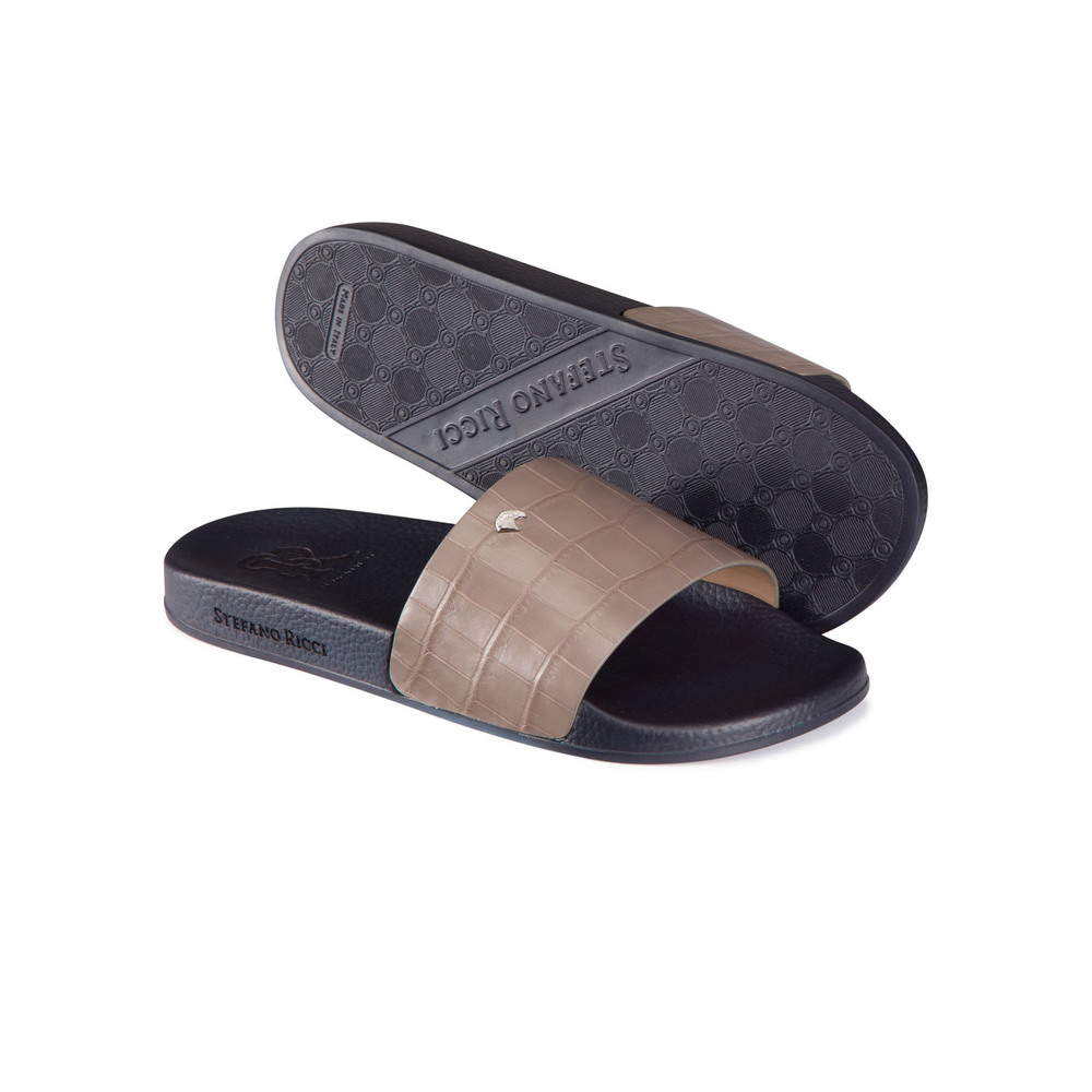 Matted crocodile leather slides by STEFANO RICCI