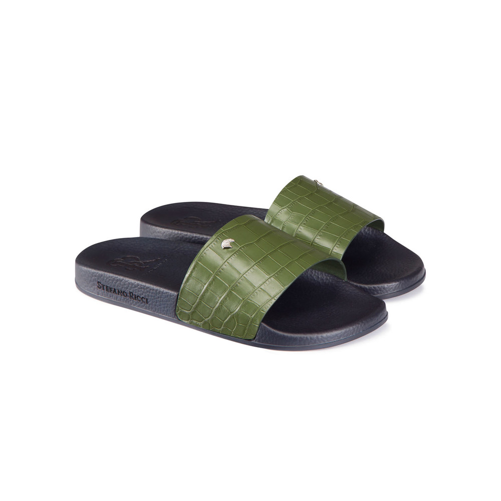 Matted crocodile leather slides by STEFANO RICCI