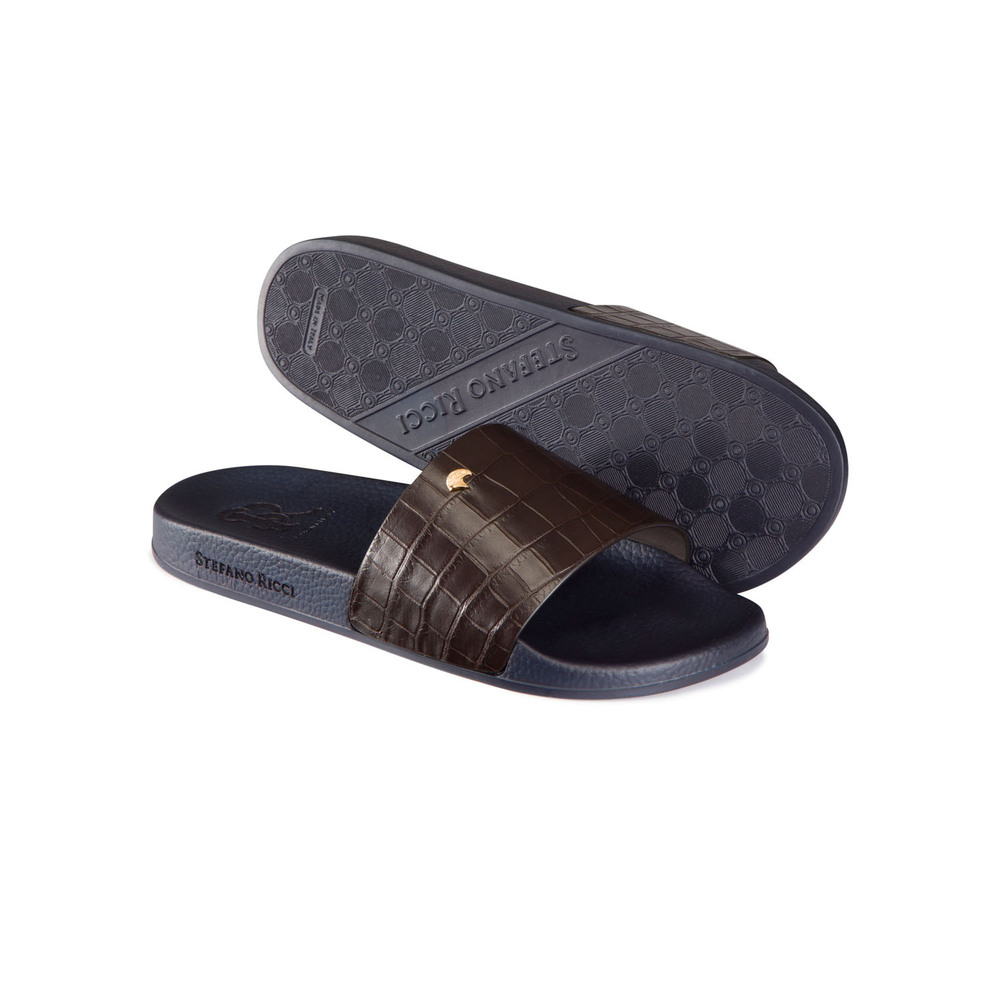 Matted crocodile leather slides by STEFANO RICCI