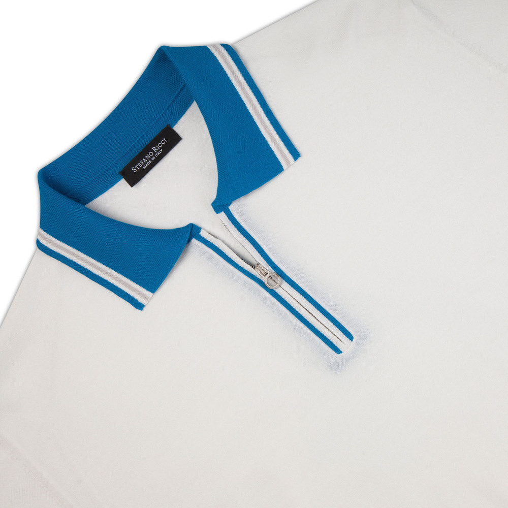 ステファノ リッチ ポロ 半袖シャツ ブルー Short sleeve zip polo shirt by STEFANO RICCI | Shop Online