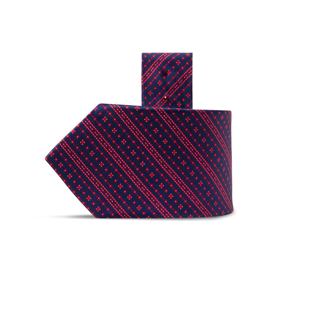 Dark red tie with rectangles patterns