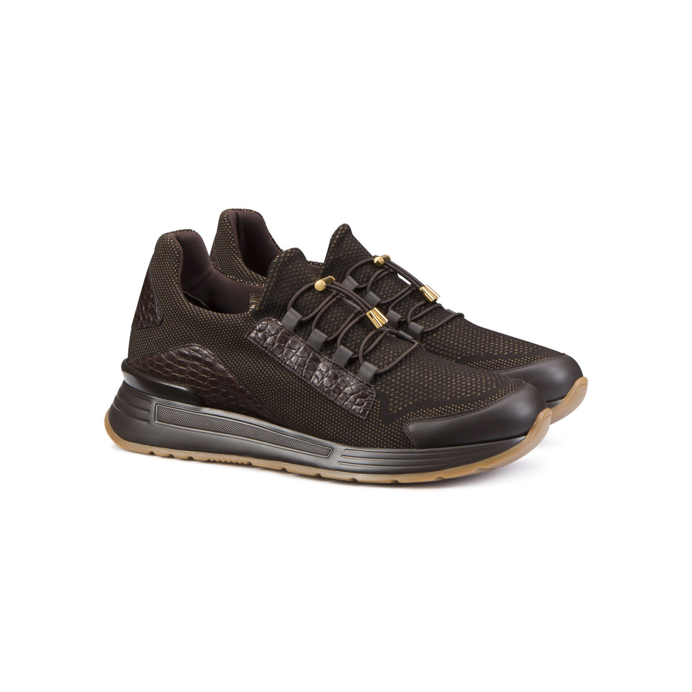 Technical calfskin and crocodile leather sneakers by STEFANO RICCI