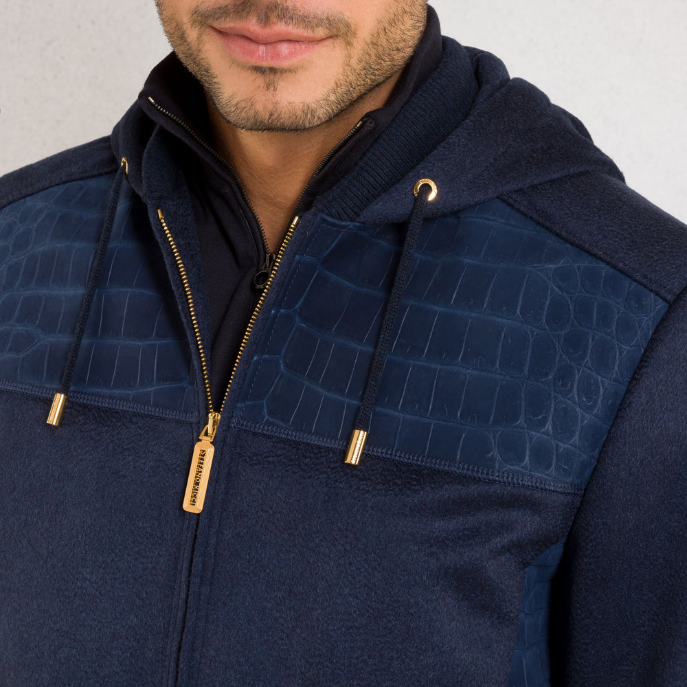 Cashmere and nubuck crocodile hooded blouson by STEFANO
