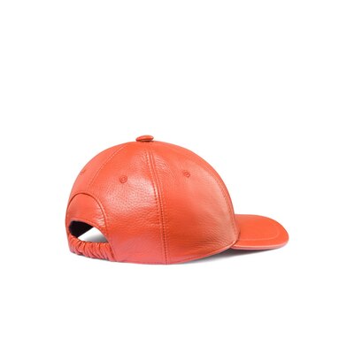 red leather baseball cap