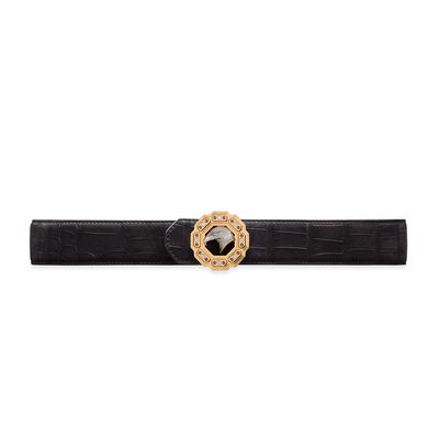 美品 Stefano Ricci ブラッシュドアリゲーターレザーブラックベルト NEW STEFANO RICCI BELT BLACK LEATHER 85CM